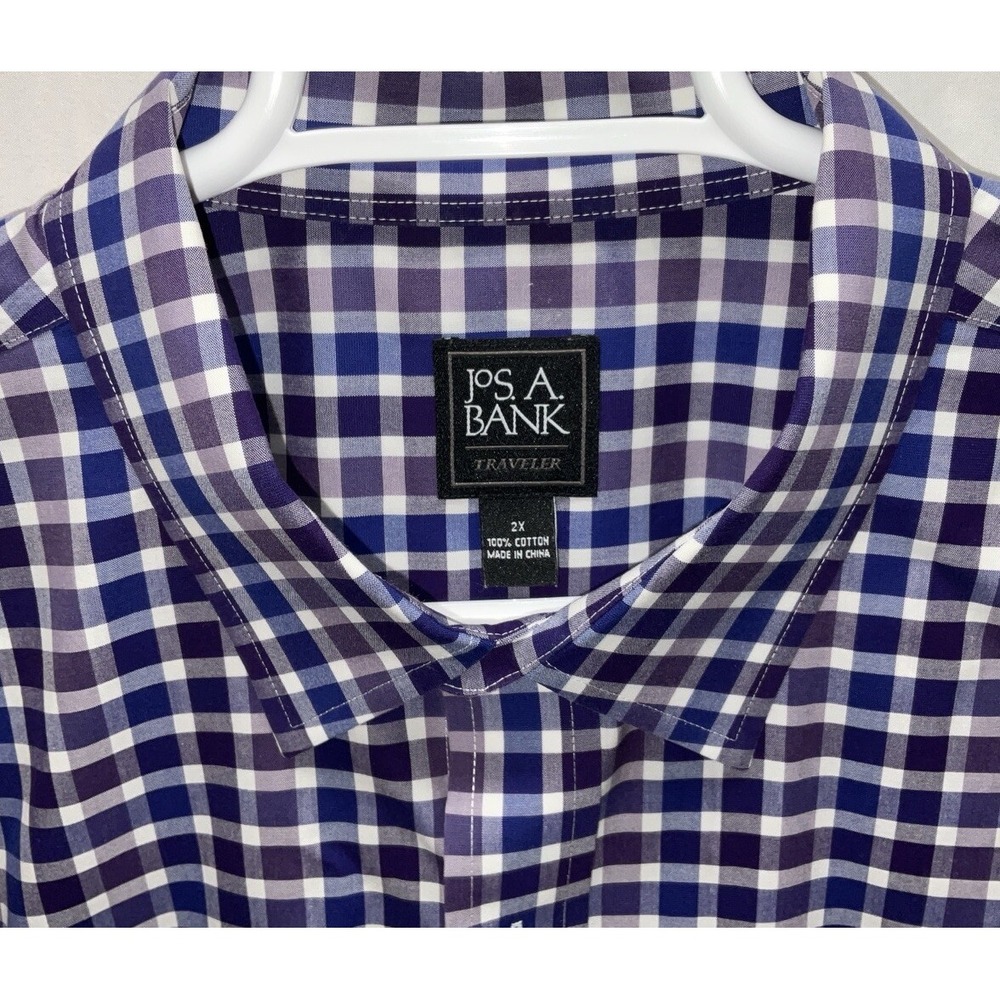 Men's Jos. A. Bank Traveler Long Sleeve 100% Cotton Shirt Purple & Navy Plaid 2X - Picture 3 of 6